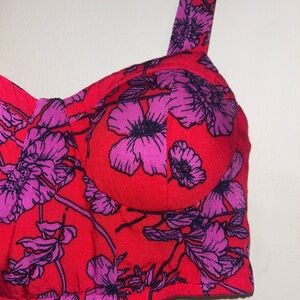 Floral Red and Purple Crop Top(2)